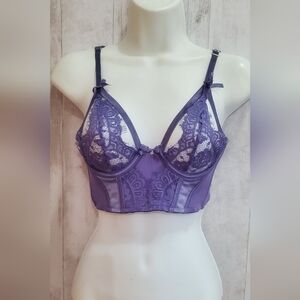 💚5/$25 Purple Lace Bustier Bralette Strappy Lingerie Sexy Bra Top Size Small